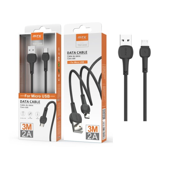CABLE DE DATOS MTK TB1248 NE PARA MICRO USB 2,4A 3M PRETO CABLE DE DATOS MTK TB1248 NE PARA MICRO USB 2,4A 3M PRETO